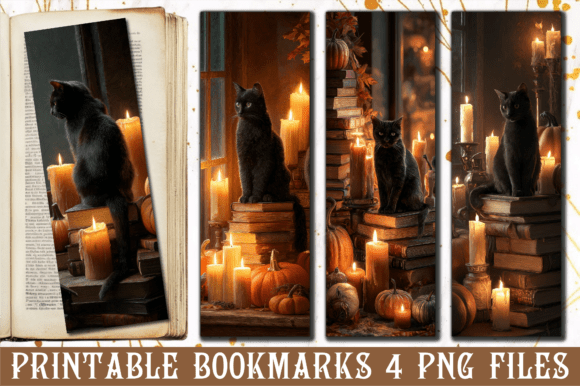Black Cat Halloween Bookmark Graphics for Crafts