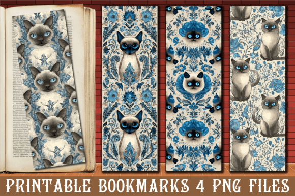 Blue Damask Siamese Cat Graphics for Crafts