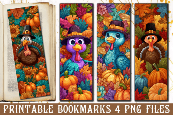 Cartoon Turkey Pilgrim Hat Bookmark Graphics & Crafts