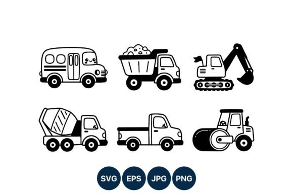 Construction Vehicle Icons Black White: Graphics for Crafts