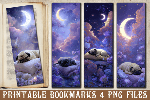 Cute Sleeping Pug Bookmark: Graphics for Crafts