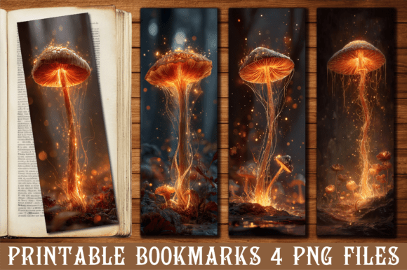 Glowing Magic Fantasy Fungi Bookmark Graphics for Crafts