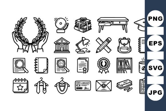 Hand Drawn Academic Icon Set: Graphics for Crafts