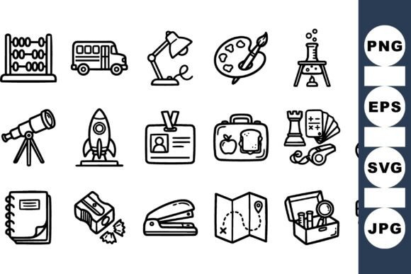 Hand Drawn School Icons for Crafts Graphics