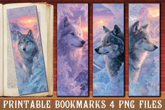 Icy Mountain Peak Winter Wolf Bookmark Graphics for Crafts