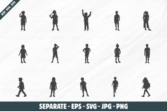 Kids Silhouette Graphics for Crafts & Web