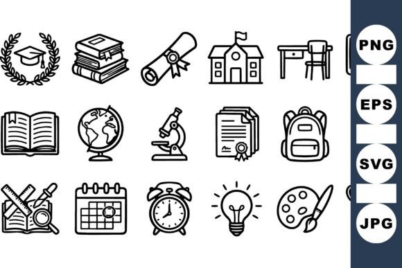 Line School Icons Vector Set: Graphics for Crafts
