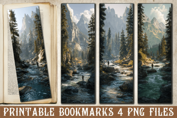Mountain River Fishing Nature Bookmark Graphics for Crafts