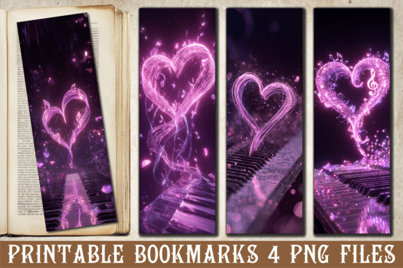 Musical Neon Heart Piano Graphics for Crafts