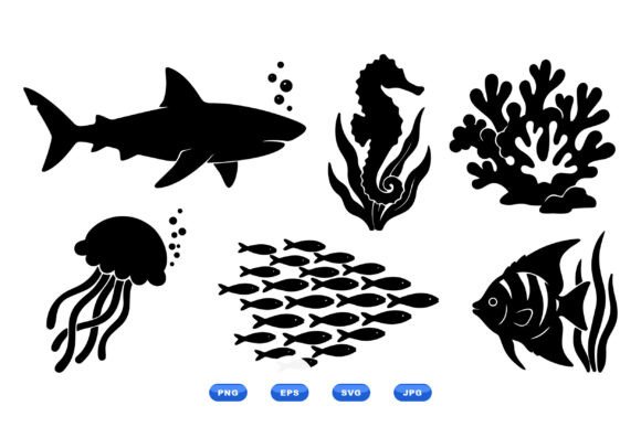 Ocean Silhouette Clipart Set: Graphics for Crafts