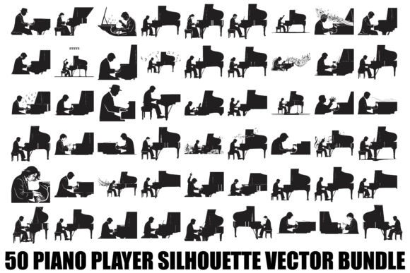 Piano Player Silhouette Graphics for Crafts