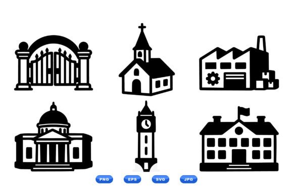 Town Building Icon Clipart: Graphics for Crafts