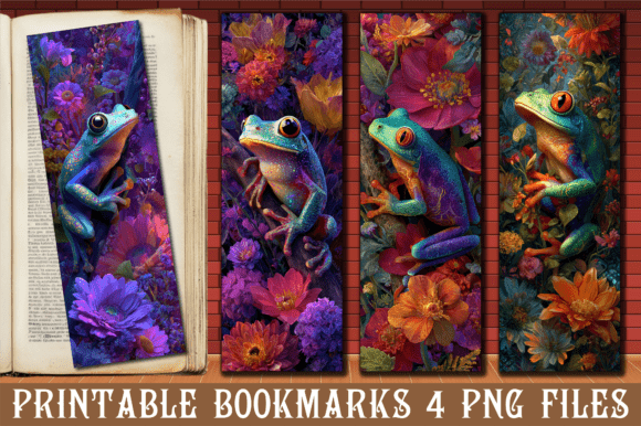 Tropical Frog Flower Bookmark Graphics for Crafts