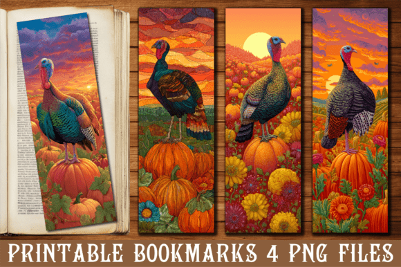 Vibrant Sunset Turkey Bookmark: Graphics for Crafts
