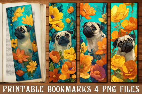 Vintage Floral Pug Graphics for Crafts